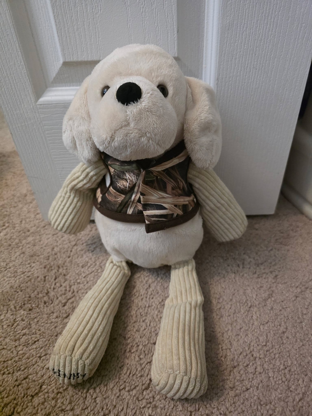 Scentsy Cream Plush Puppy with Camo Bandana and Tan Ribbed Limbs